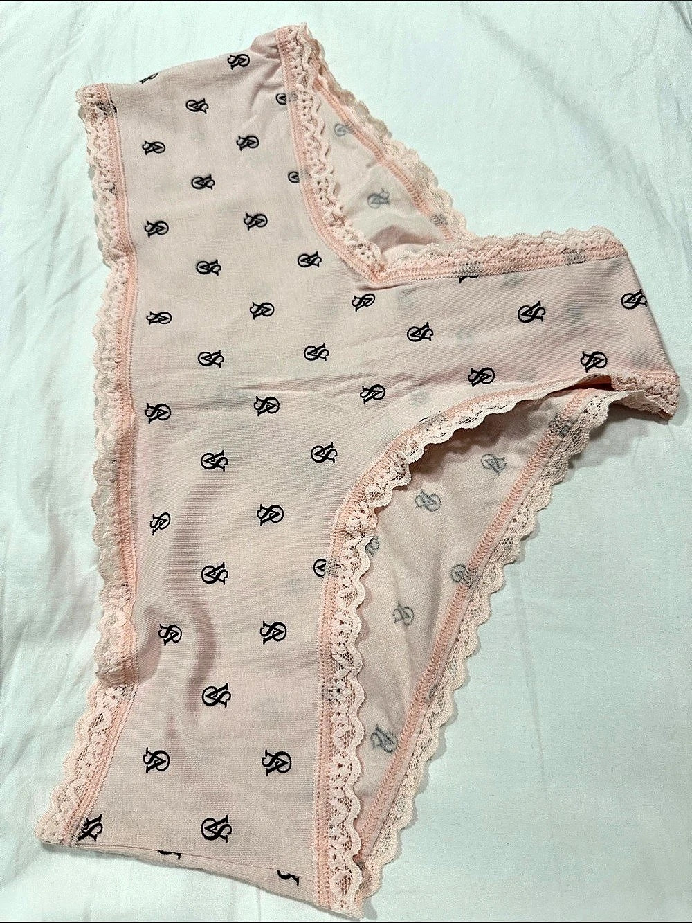 Victoria's Secret Cotton Lace-Waist Cheeky Panty Pink & White Medium